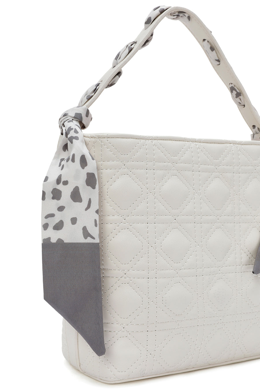 Women's Cream Long Strap Quilted Handbag with Accessory Detail