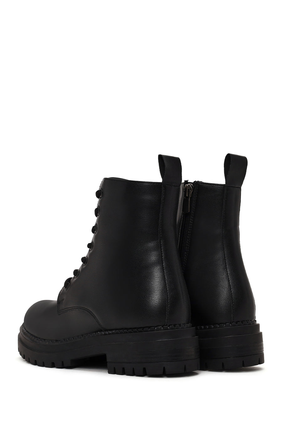 Woman Black Zip Closure Combat Boots