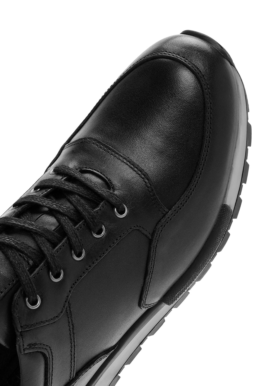 Erkek Siyah Bağcıklı Deri Casual Sneaker