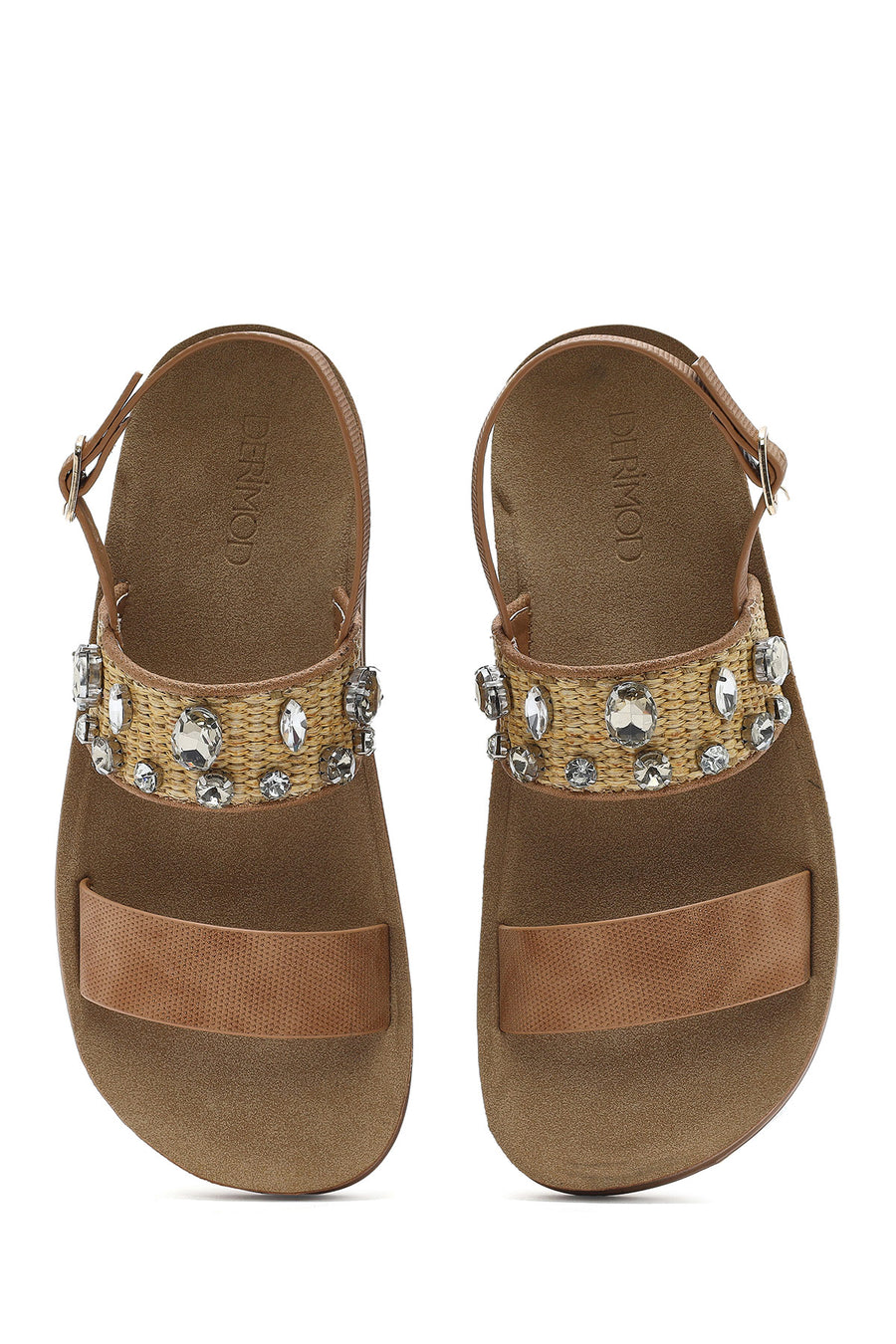 Women's Brown Thick Soled Stoned Sandals