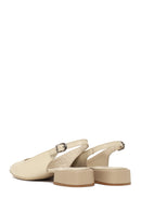 Women's Beige Slingback Low Thick Heel Leather Shoes | Derimod