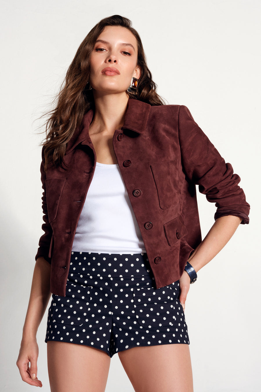 Cassandra Woman Burgundy Slim-Fit Suede Leather Jacket 26SGD565010 | Derimod