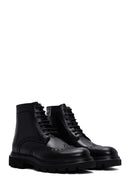 Men's Black Leather Zippered Boots | Derimod