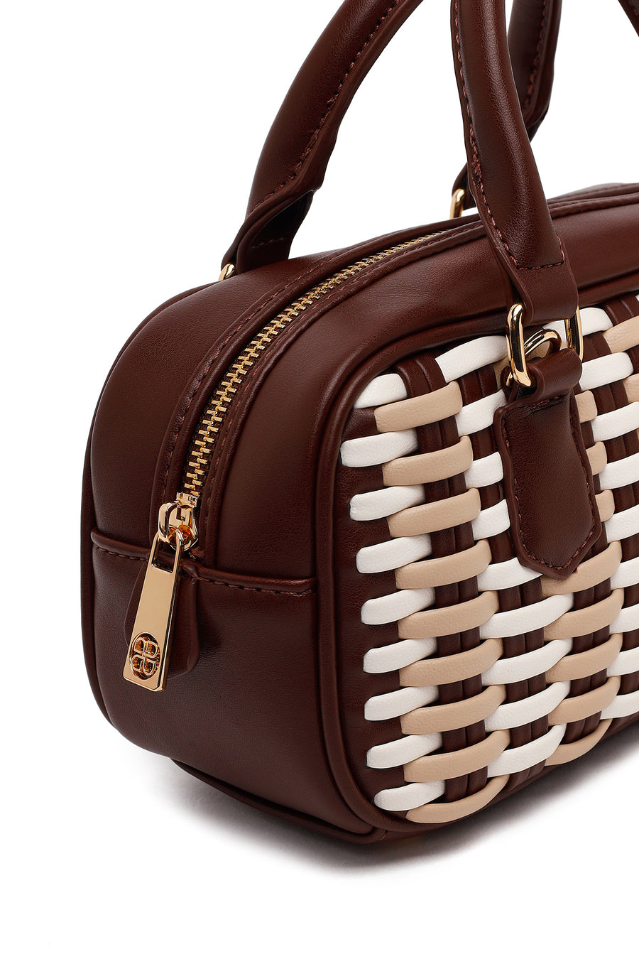 Woman Brown Long-Strap Braided Mini Shoulder Bag