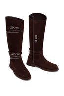 Woman Brown Buckle-Detail Suede Boots | Derimod
