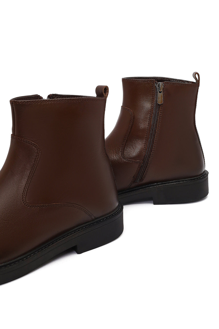 Men's Brown Zippered Leather Casual Boots