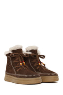 Woman Dark Mink Lace-Up Thick-Soled Suede Teddy Boots | Derimod