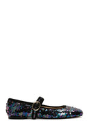 Women's Purple Sequin Patterned Leather Ballerinas | Derimod