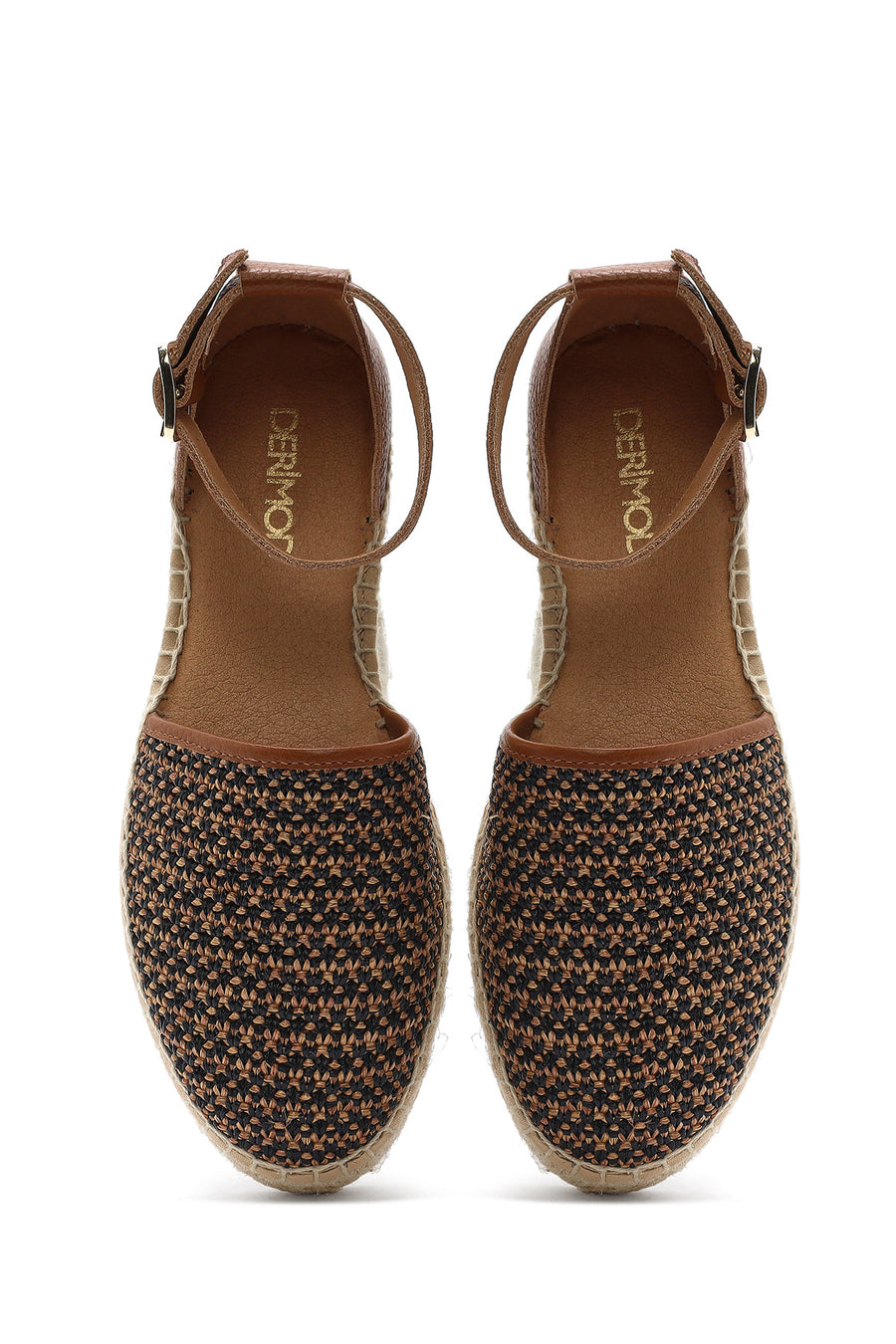Women's Tan Straw Leather Espadrille Sandals with Ankle Buckle