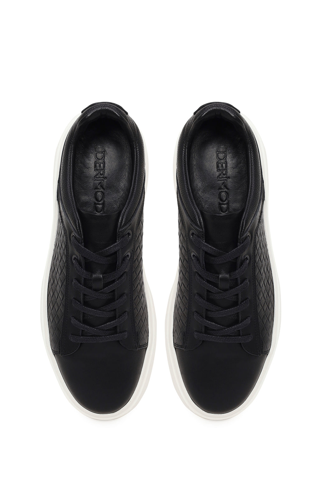 Erkek Siyah Bağcıklı Deri Sneaker