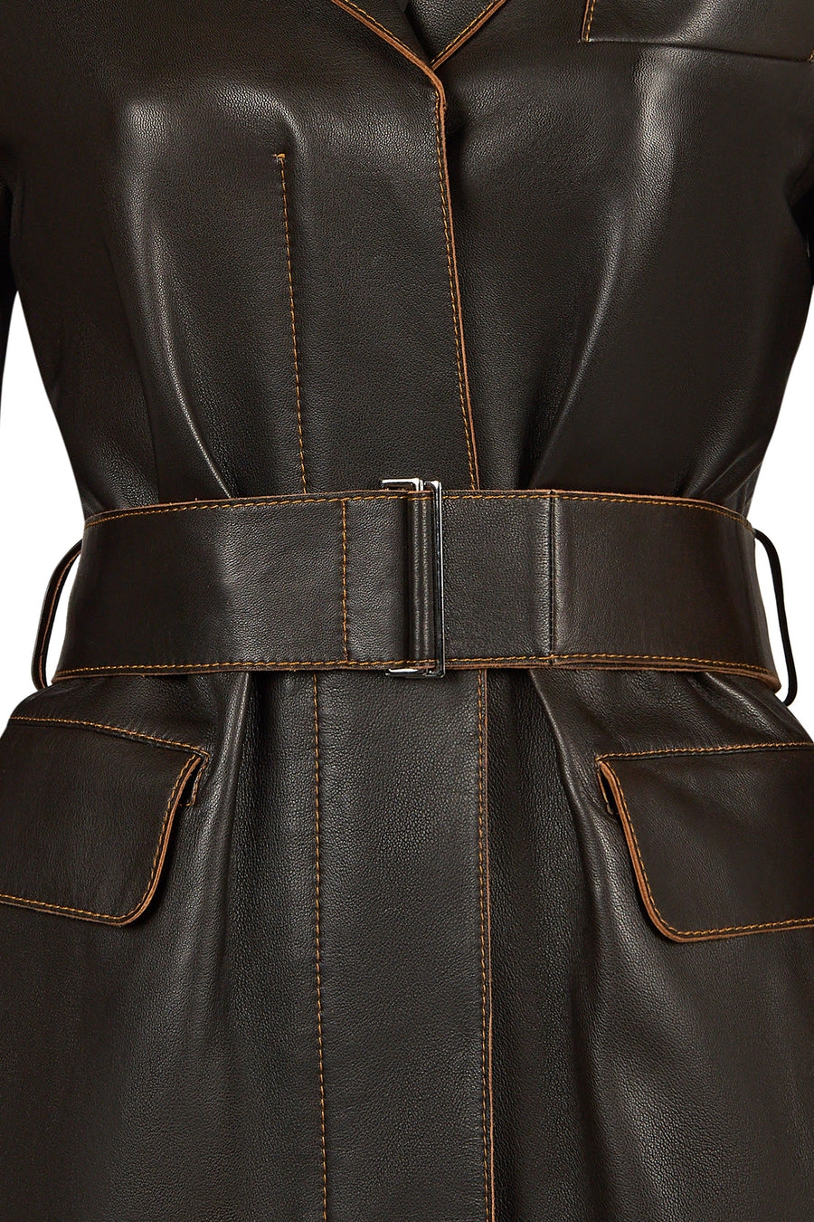 Belinda Woman Black Vintage Leather Trench Coat