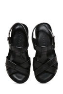 Women's Black Strappy Leather Comfort Sandals | Derimod