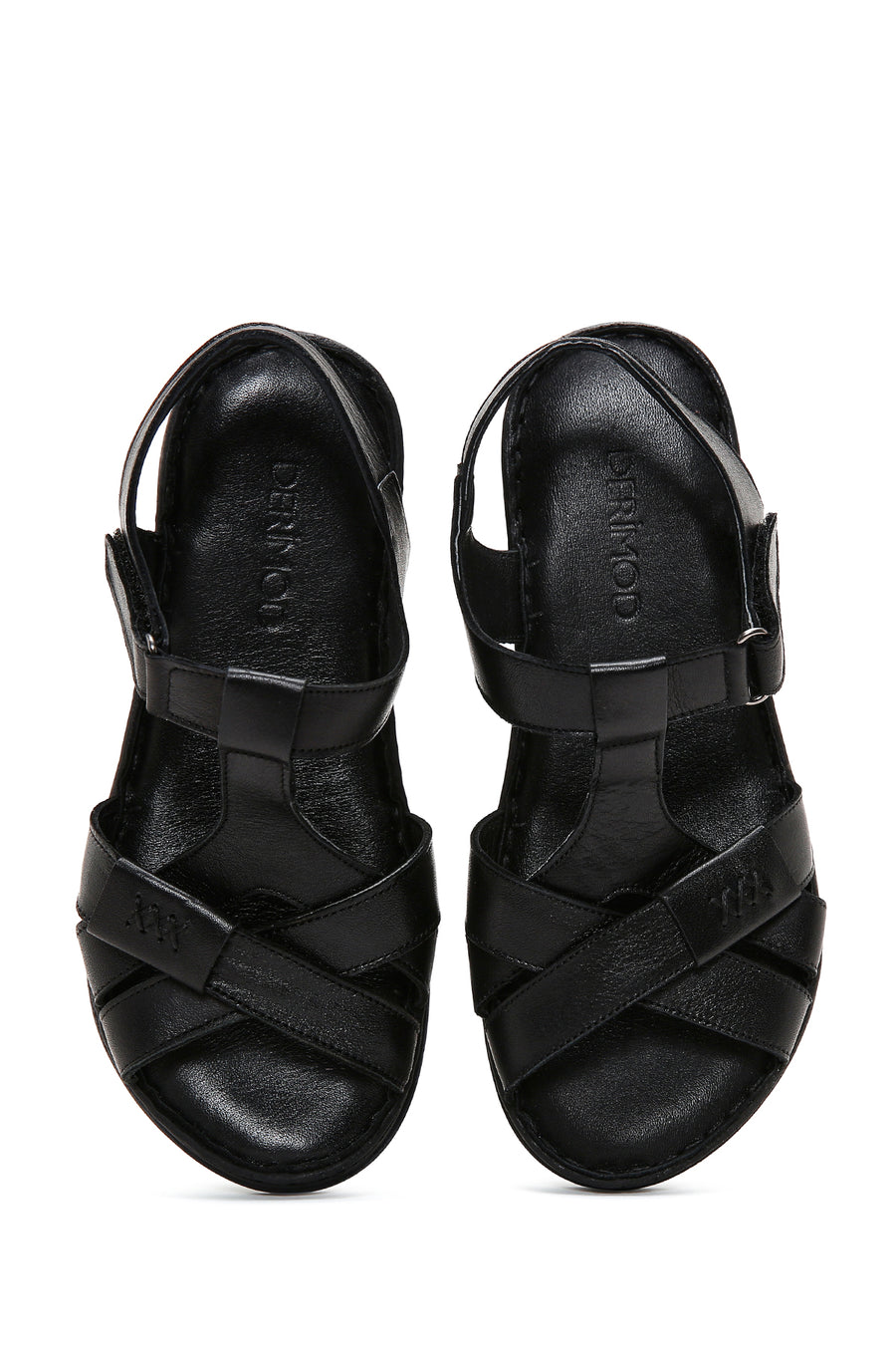 Women's Black Strappy Leather Comfort Sandals