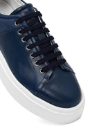 Men's Navy Blue Lace-up Thick-Sole Leather Sneaker | Derimod