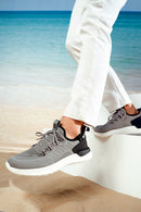 Derimod Zero Men's Gray Lace-Up Thick Soled Fabric Sneaker | Derimod