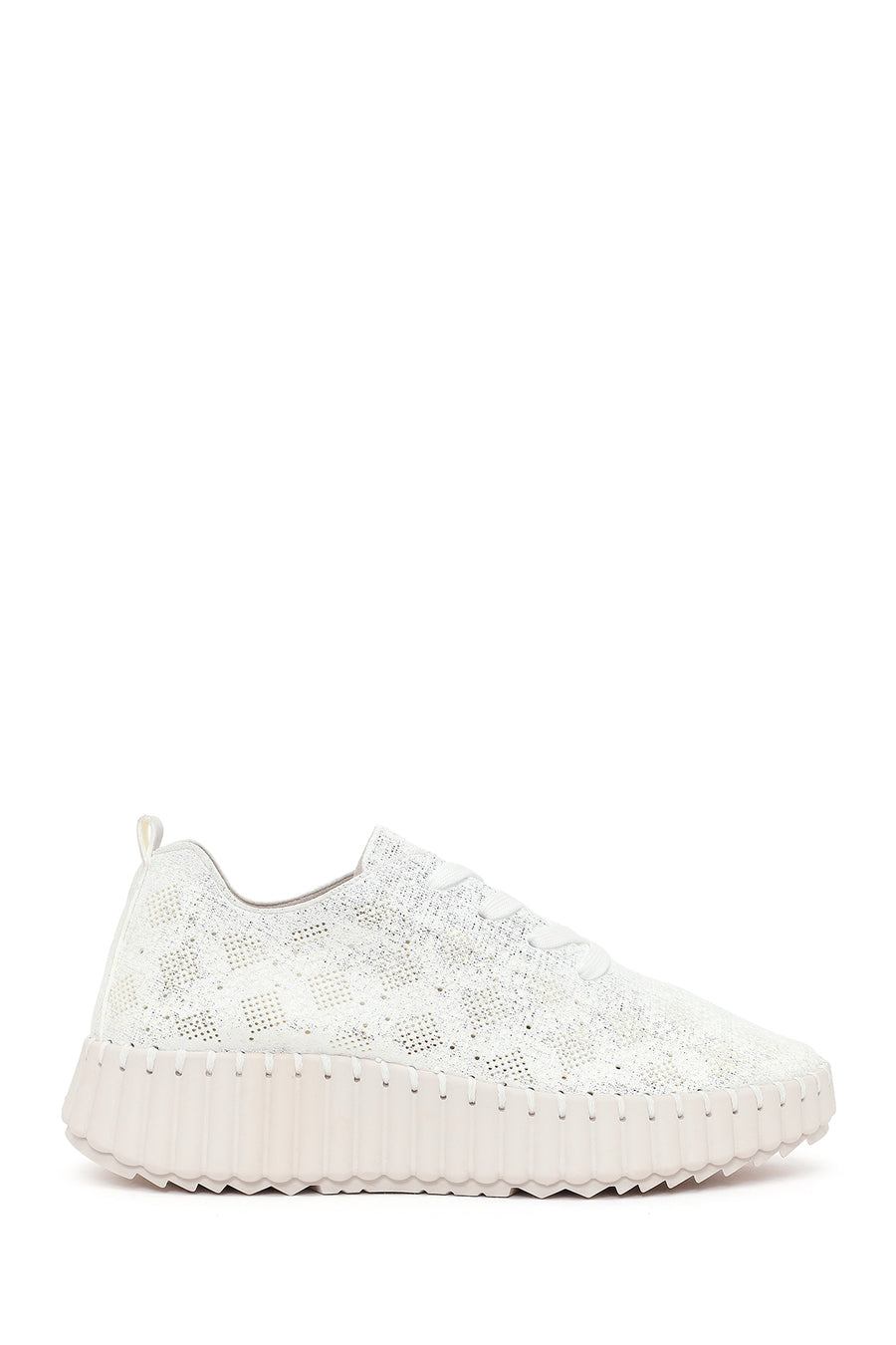 Kadın Beyaz Bağcıklı Desenli Kalın Tabanlı Kumaş Sneaker 26PFE40126F | Derimod