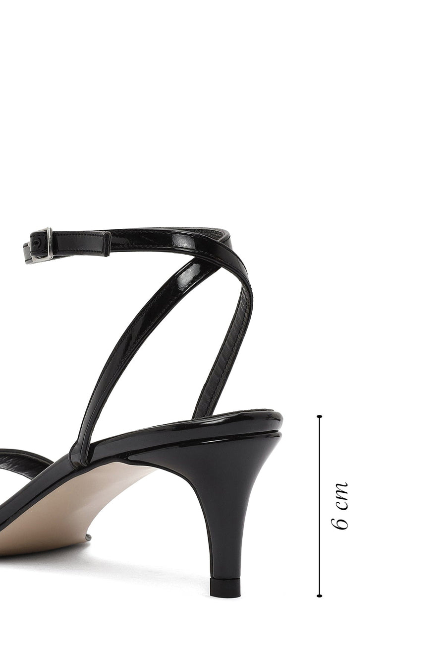 Women's Black Ankle Buckle Low Thin Heel Patent Leather Sandals