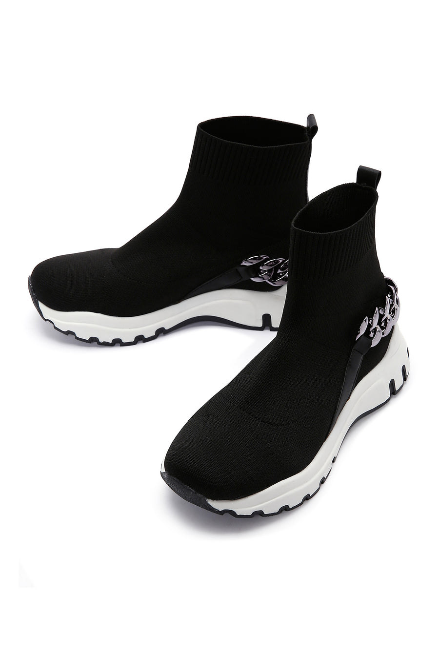 Women's Black Ankle Sneaker Boots with Chain Accessories