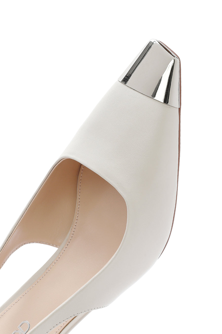 Women's Cream Open Back Leather High Heel Shoes