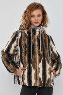 Cortina Women's Patterned Double-Sided Teddy Coat | Derimod