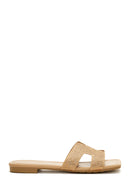 Women's Beige Stone Flat Slippers | Derimod