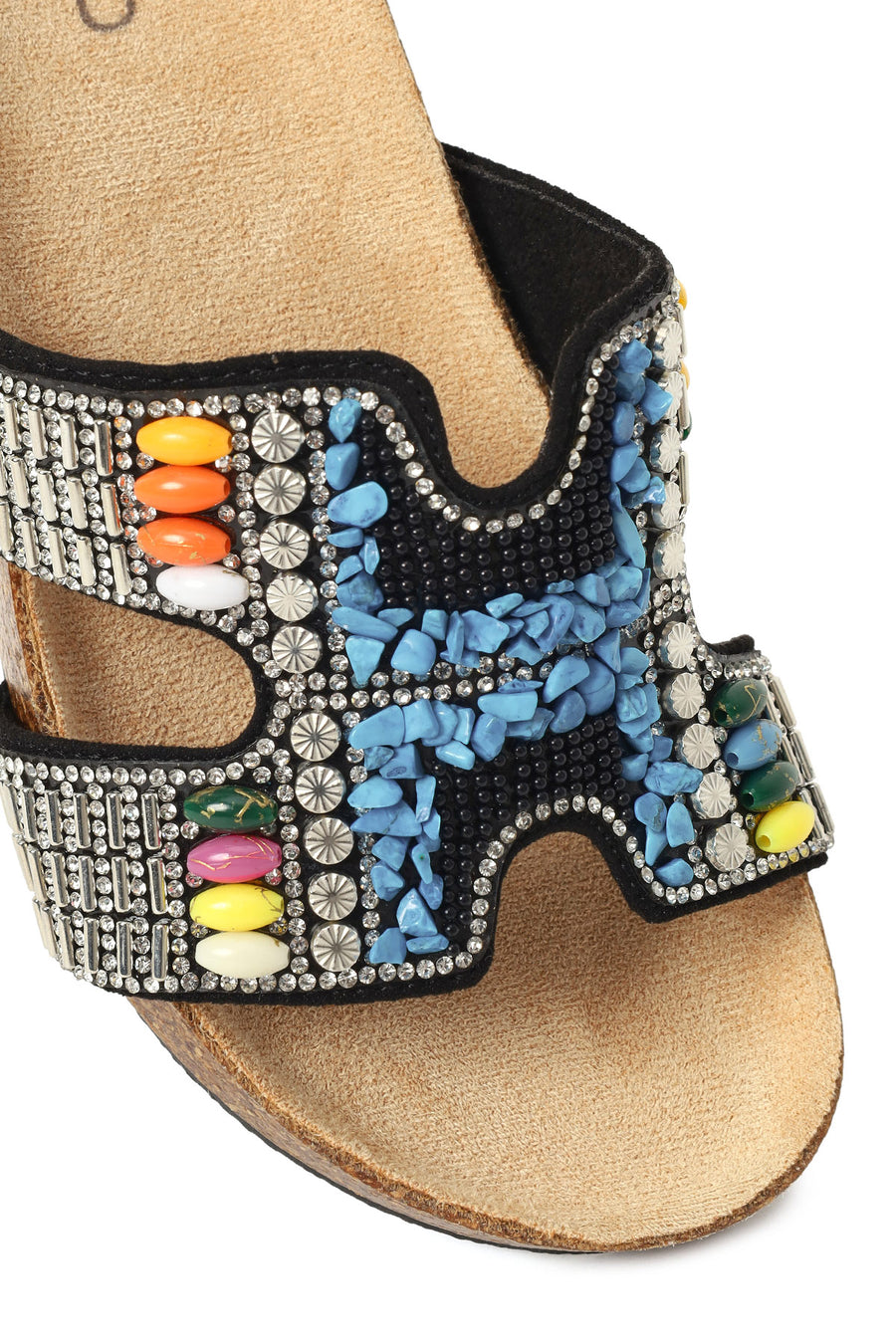 Woman Black Rhinestone Wedge-Heel Slippers