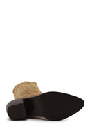 Woman Tan Chunky Heeled Suede Cowboy Boots | Derimod