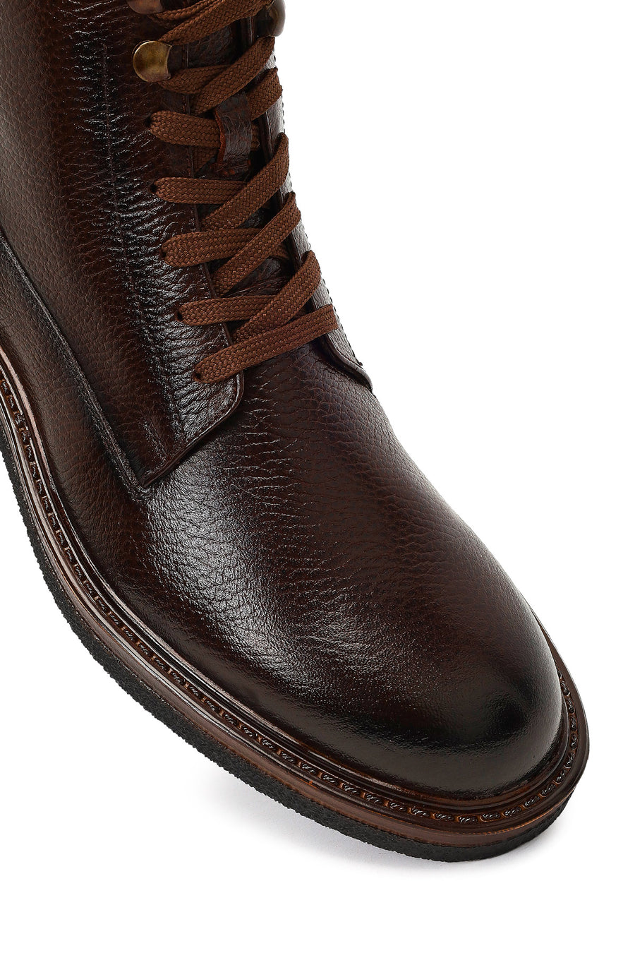 Male Brown Lace-Up Zip Closure Leather Casual Boots