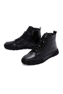 Men's Black Lace-Up Zipper Leather High Top Sneakers | Derimod