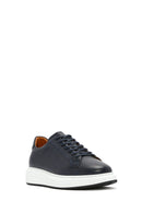 Erkek Lacivert Bağcıklı Deri Sneaker | Derimod