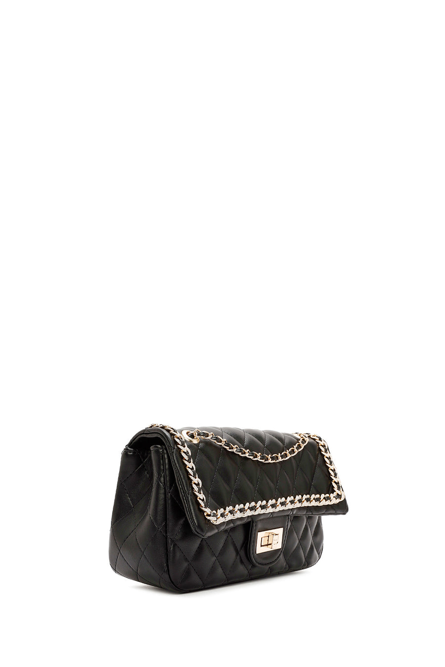 Women's Black Long Strap Quilted Patterned Shoulder Bag