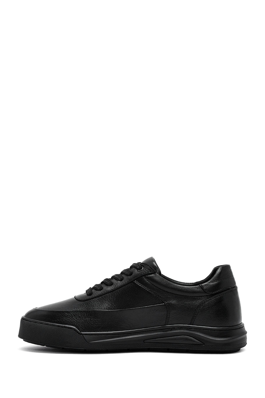 Erkek Siyah Bağcıklı Deri Sneaker