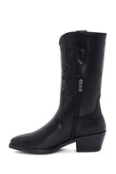 Women's Black Zippered Leather Cowboy Boots | Derimod