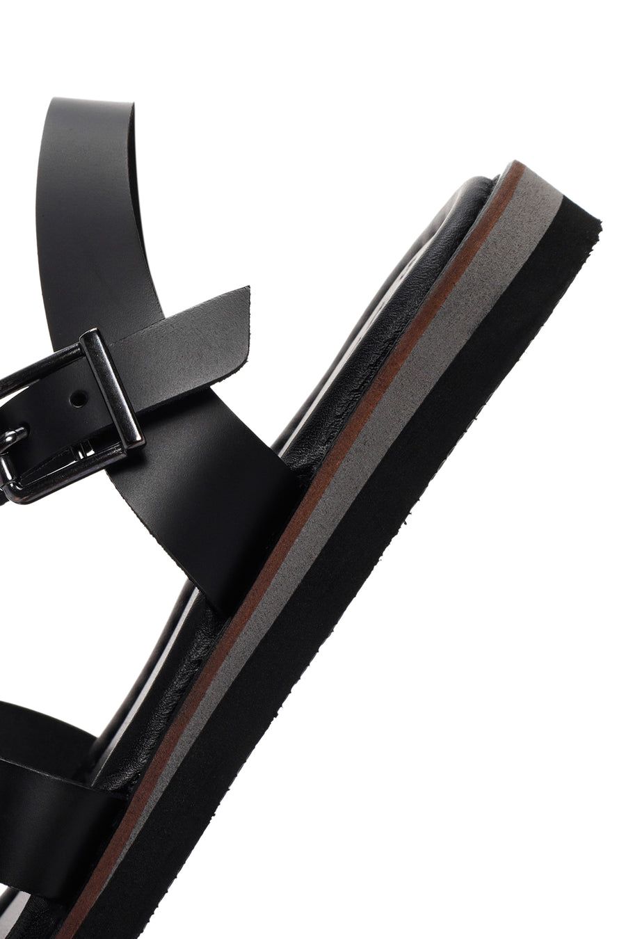 Women's Black Ankle Strap Leather Sandals