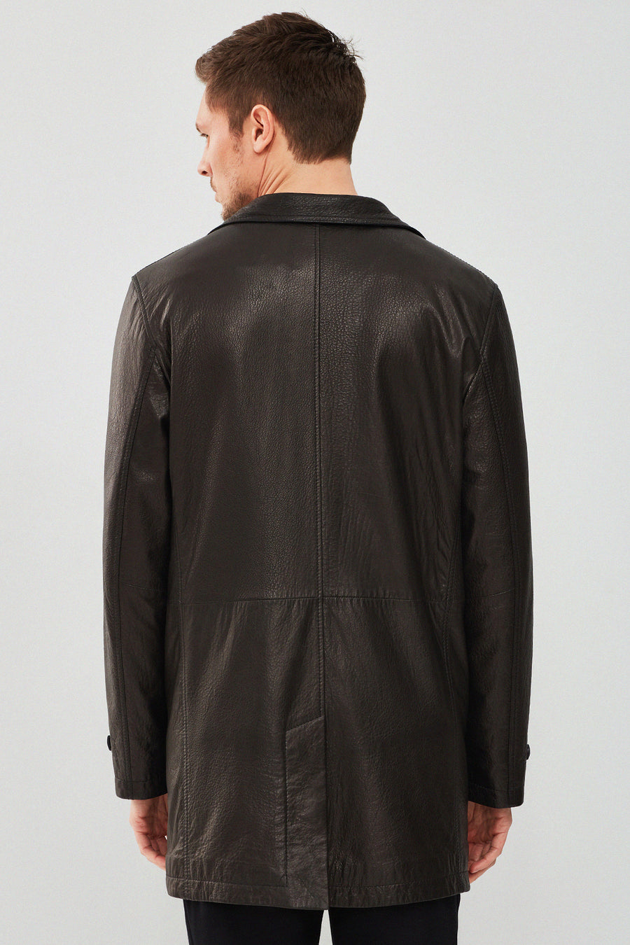 Ederson Men's Black Long Leather Trench Coat