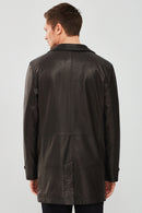 Ederson Men's Black Long Leather Trench Coat | Derimod