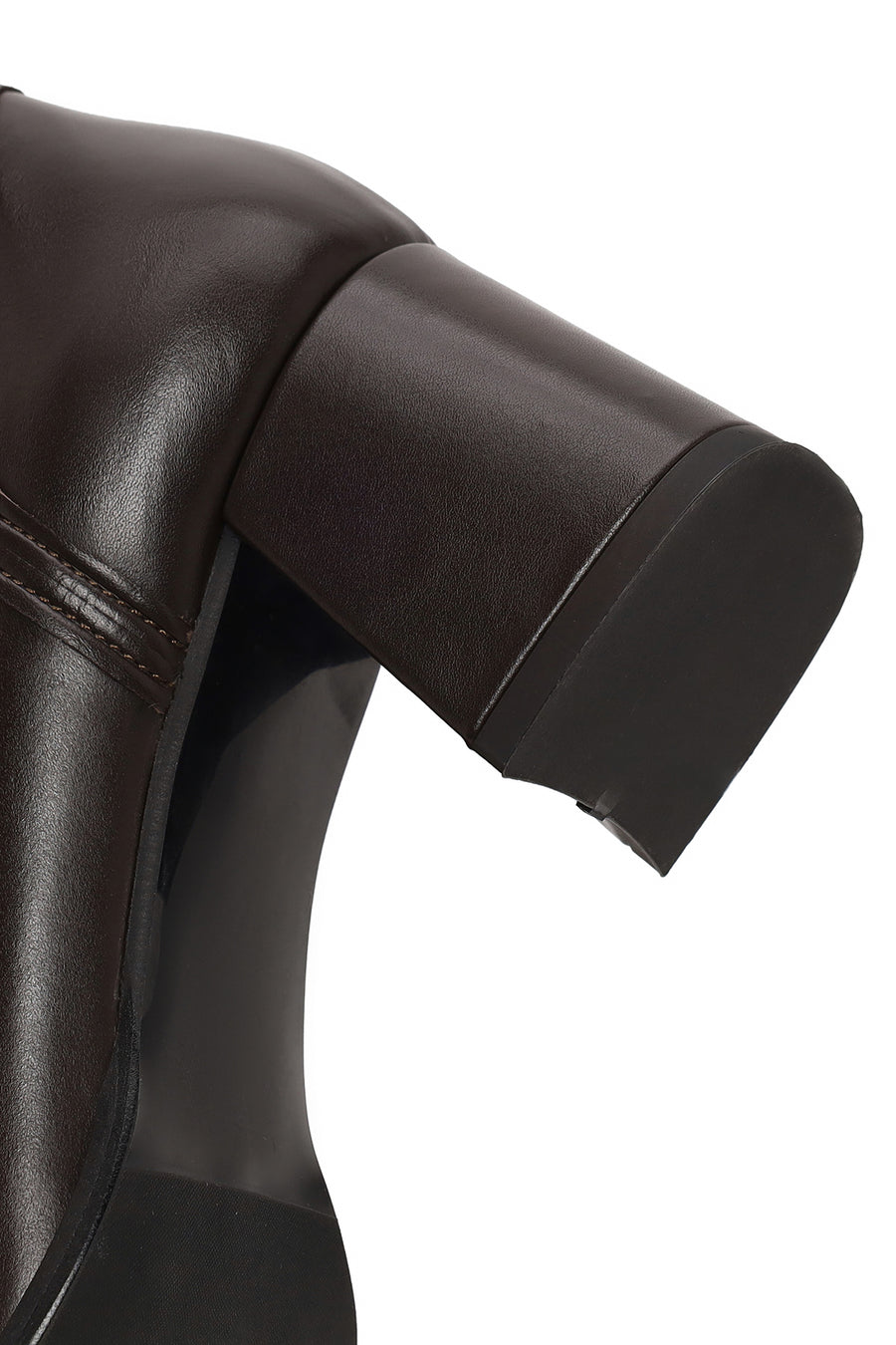 Woman Brown Zip Closure Chunky Heeled Leather Boots