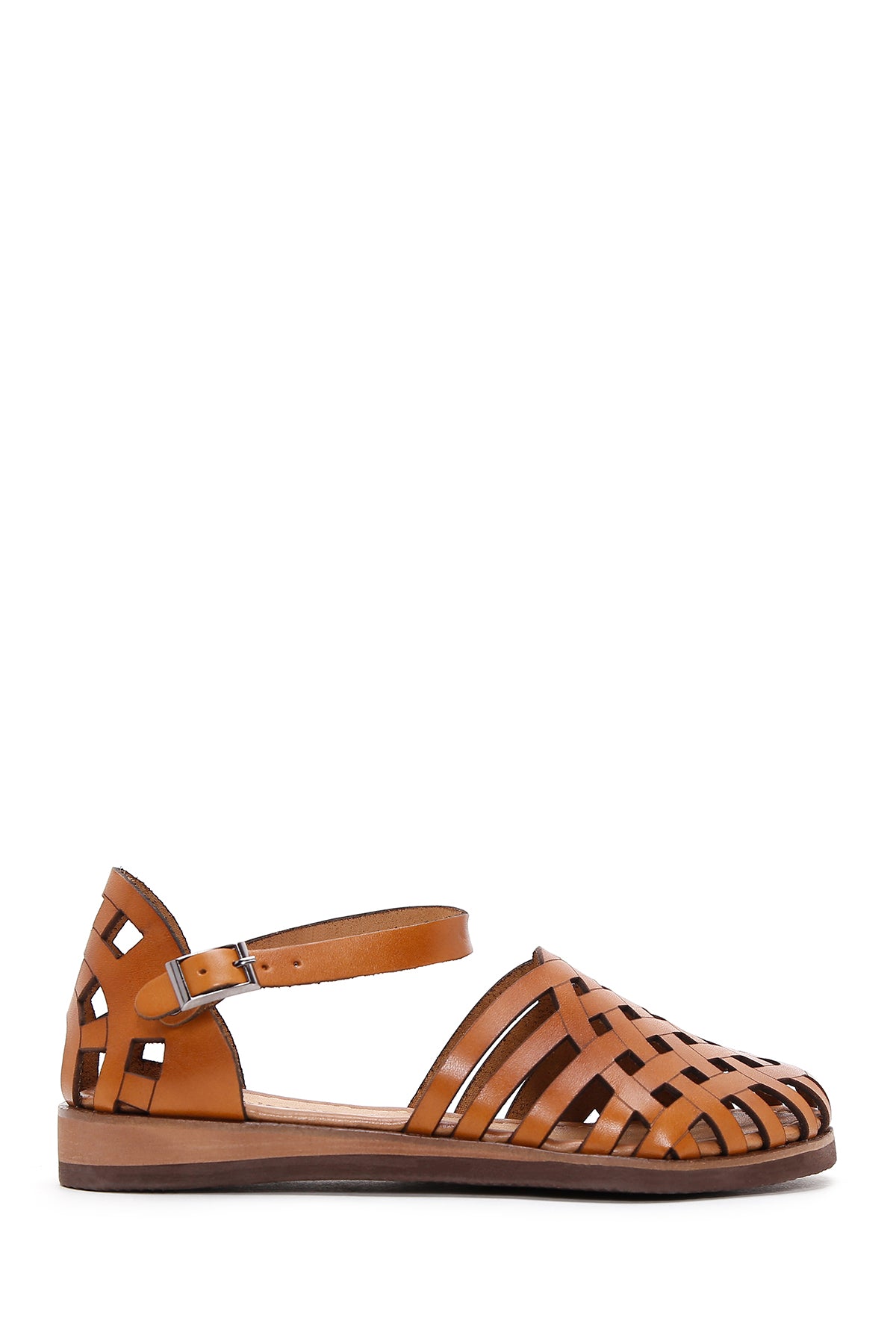 Women's Tan Ankle Strap Leather Bodrum Sandals 24SFD310318 | Derimod