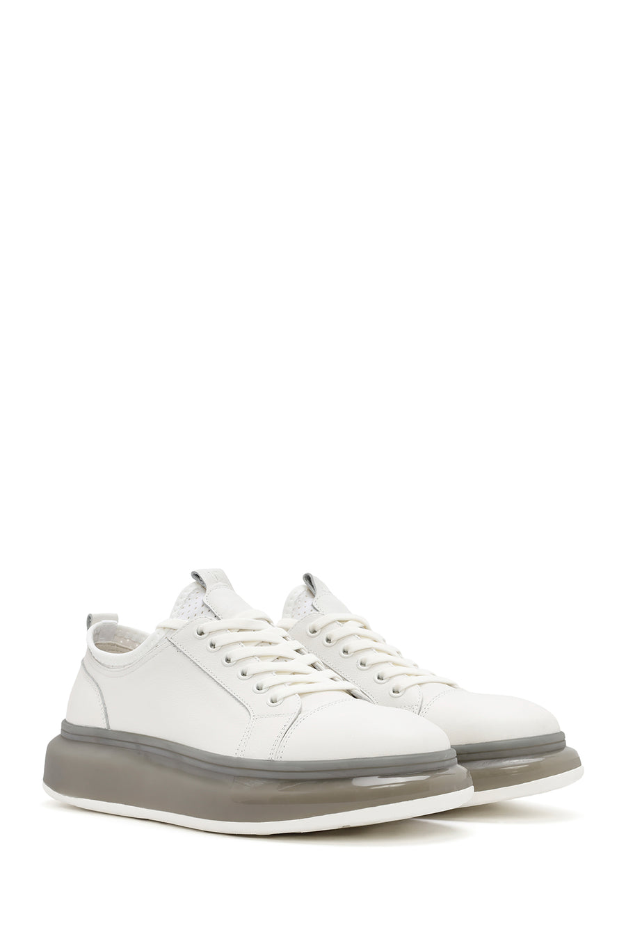 Men's White Thick Sole Lace Up Leather Sneaker