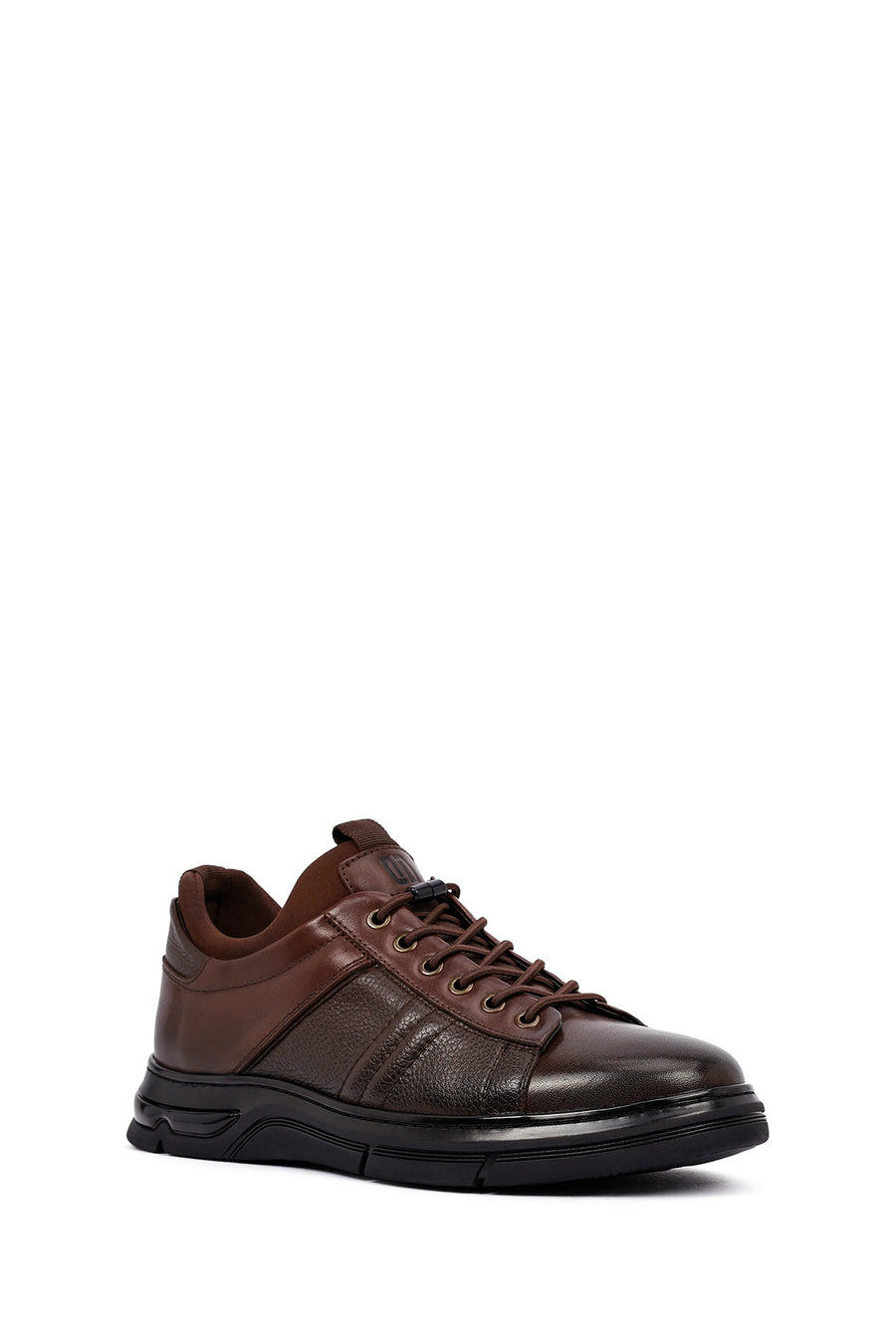 Erkek Kahverengi Bağcıklı Deri Casual Sneaker