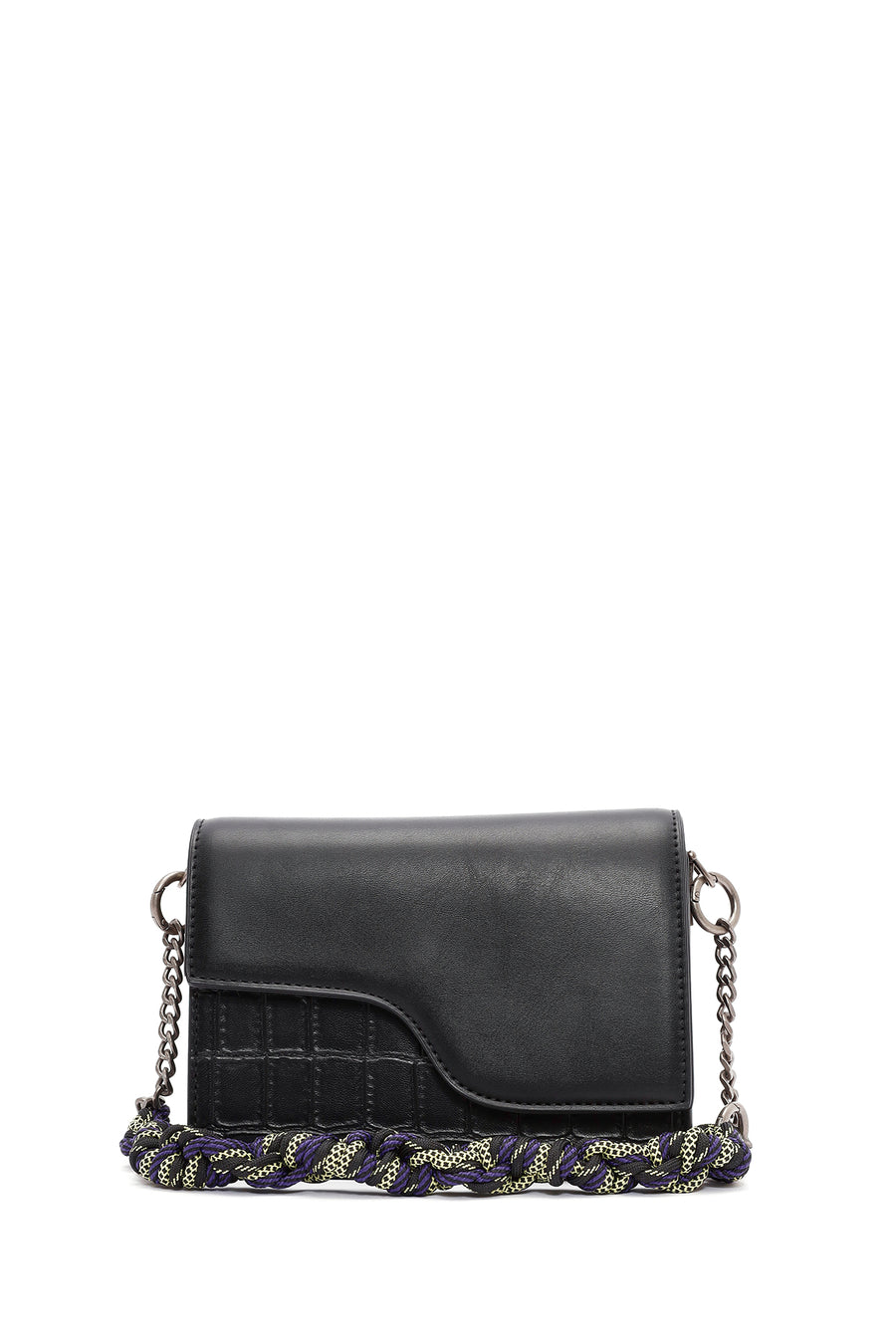 Women's Black Long Strap Chain Detailed Mini Handbag