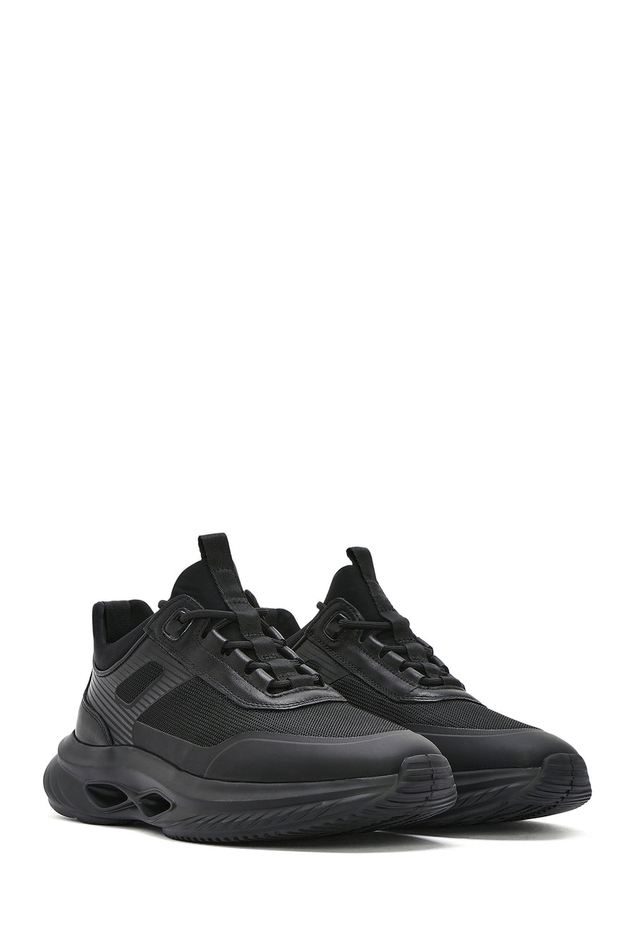 Erkek Siyah Kalın Tabanlı Bağcıklı Kumaş Sneaker