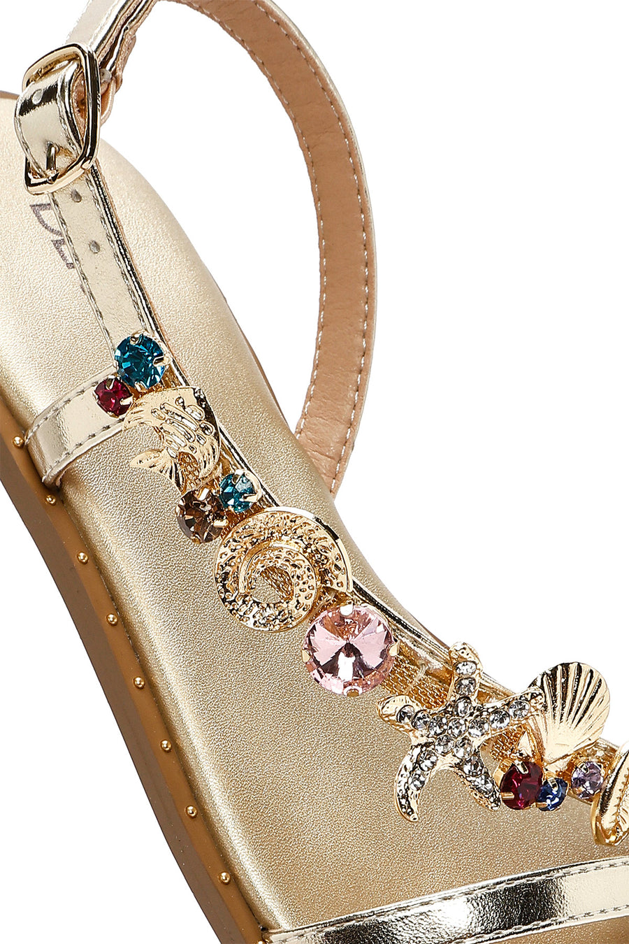 Women's Gold Ankle Buckle Stoned Sandals