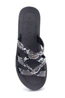 Women's Black Snake Printed Slippers | Derimod