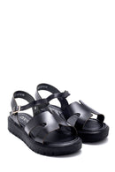 Women's Black Leather Flat Sandals | Derimod