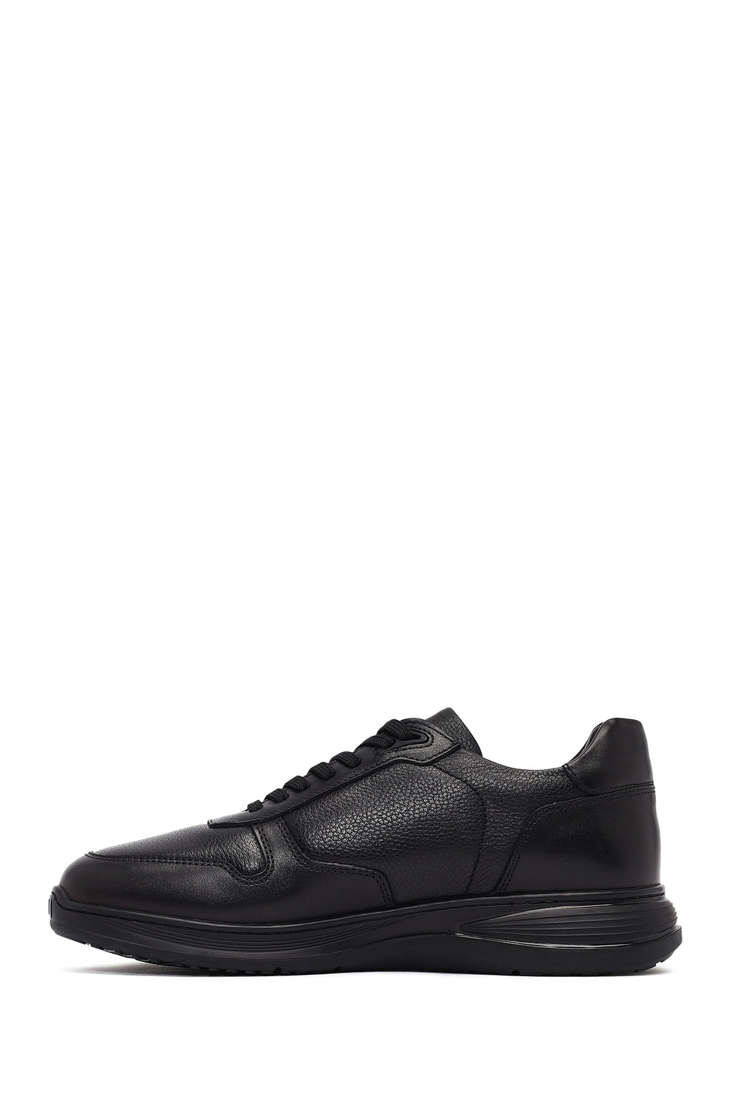 Erkek Siyah Bağcıklı Kalın Tabanlı Deri Sneaker