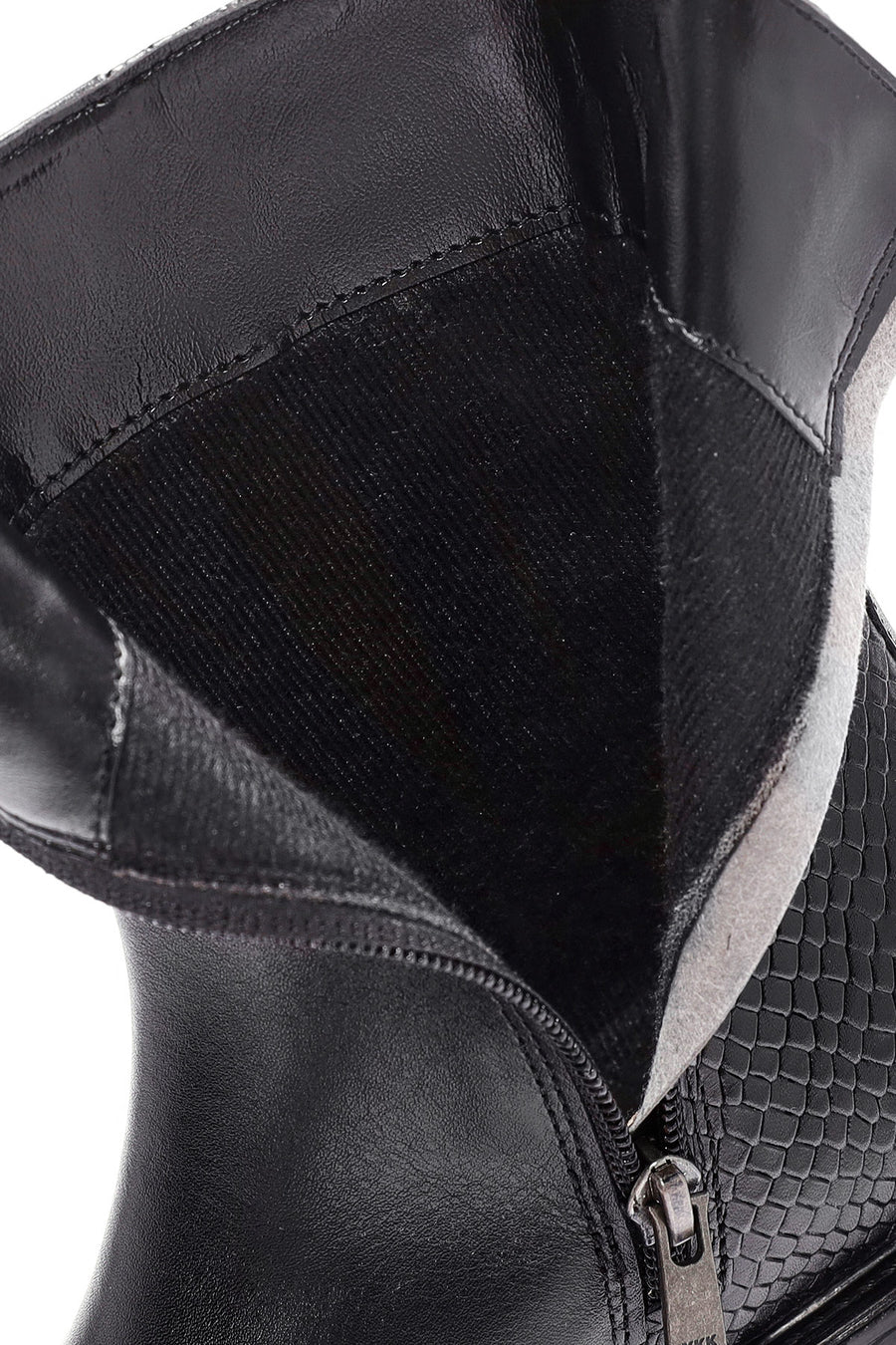 Women's Black Zipper Patterned Leather Boots