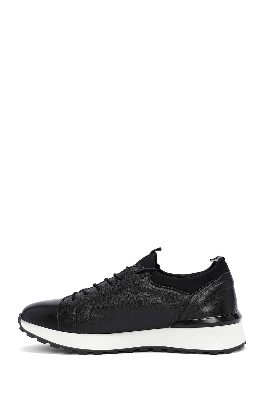 Men's Black Thick Sole Lace-up Leather Casual Sneaker
