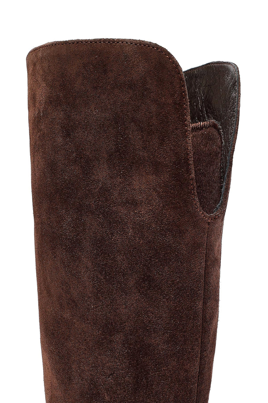 Woman Brown Zippered Low Heel Suede Leather Boot