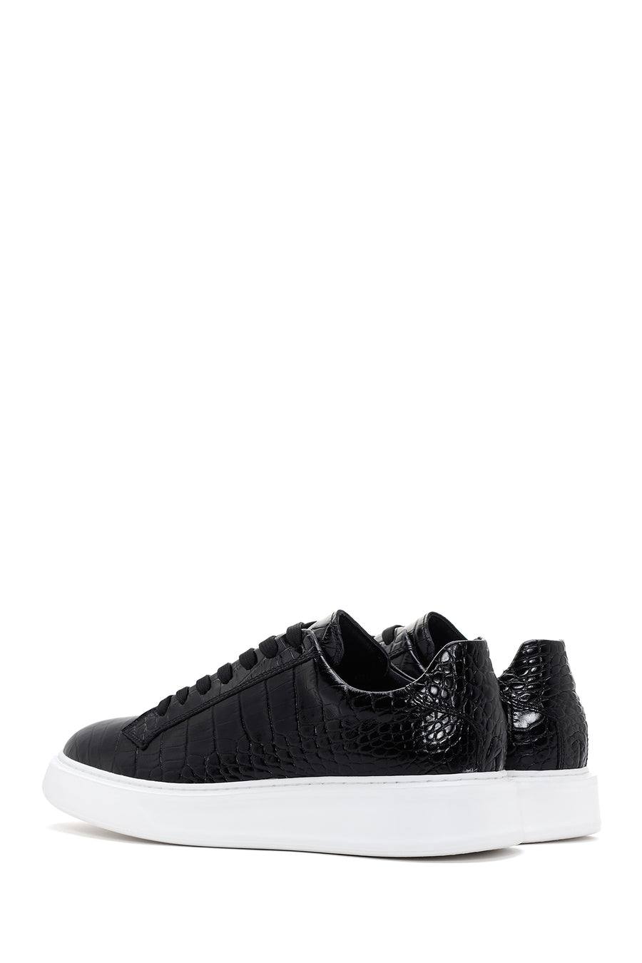 Erkek Siyah Bağcıklı Deri Sneaker